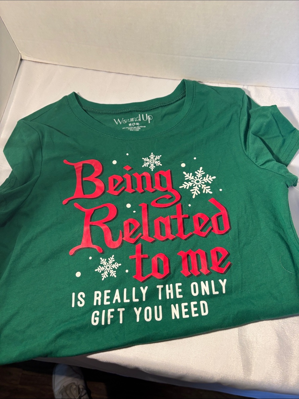 Wound Up Green Holiday Graphic Tee with Red and White Lettering